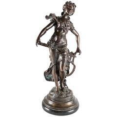 French Large Sculpture, Woman with Harp from 1900