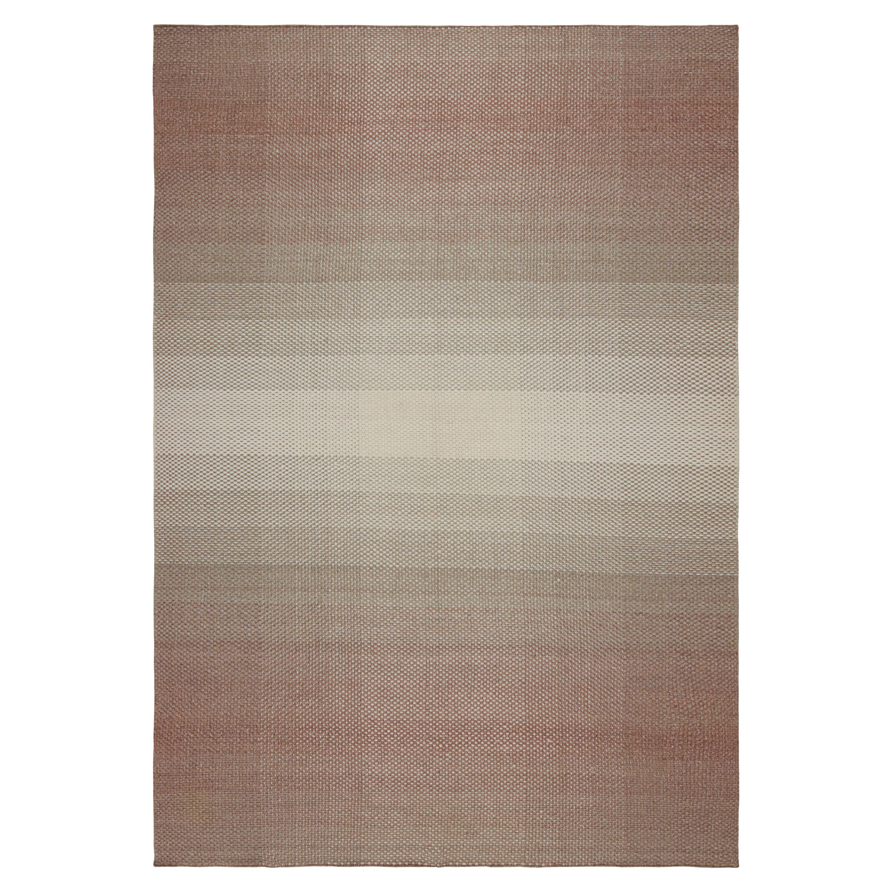 Rug & Kilim’s Scandinavian Style Ombre Kilim Rug in Brown Patterns For Sale