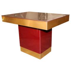 Red Glass and Brass Trimmed Italian Table