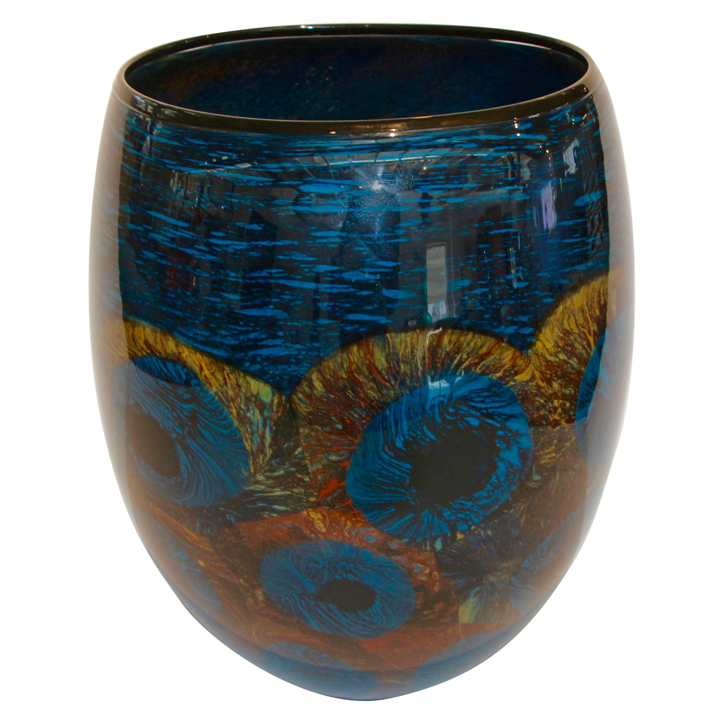 Vivid Colorful Handblown Art Glass Vase Signed