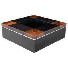 Willy Rizzo Coffee Bar Table in Checkered Burl Wood & Black Stained Veneer, 1970