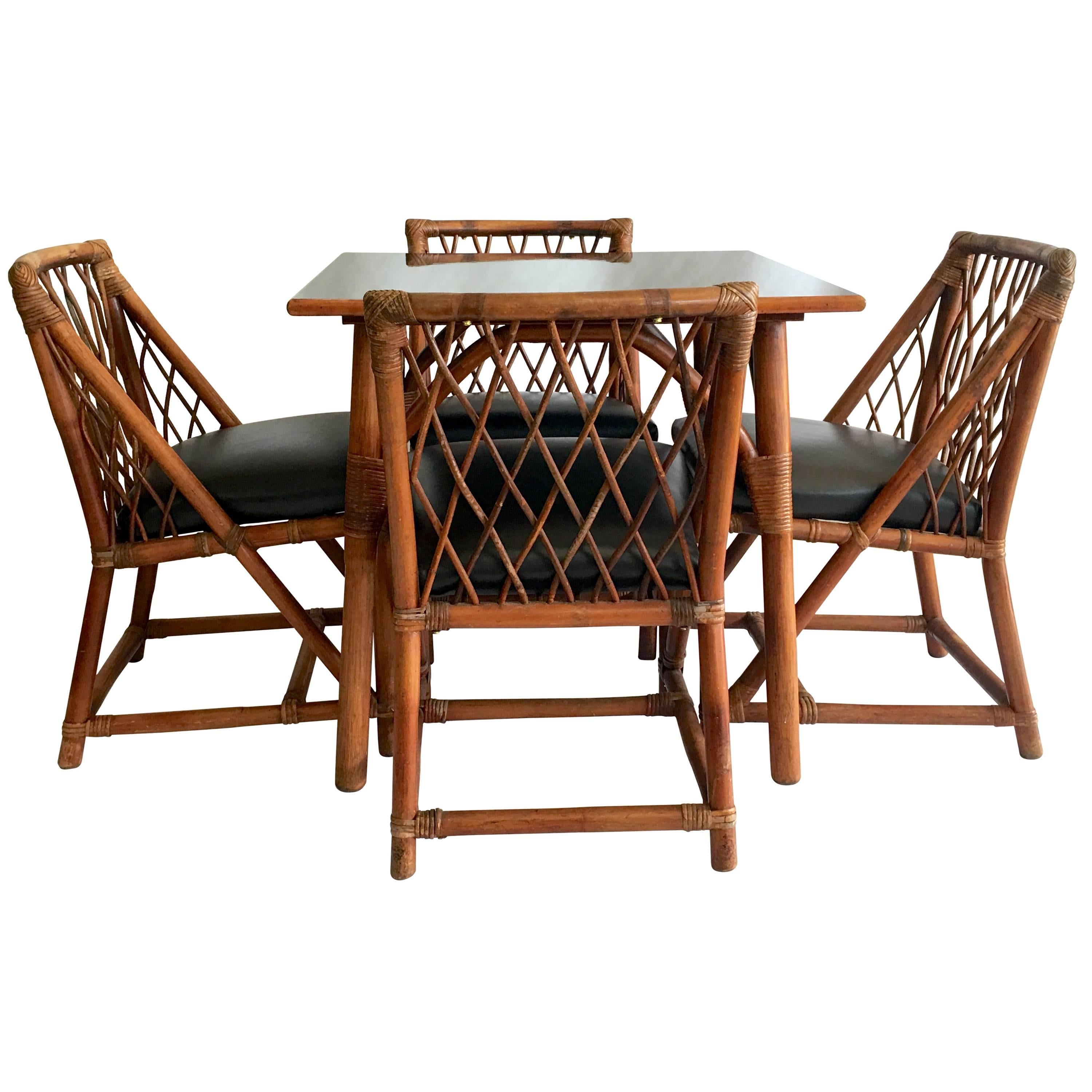  1950s Tommi Parzinger for Willow & Reed Nine Piece Rattan Dining Set