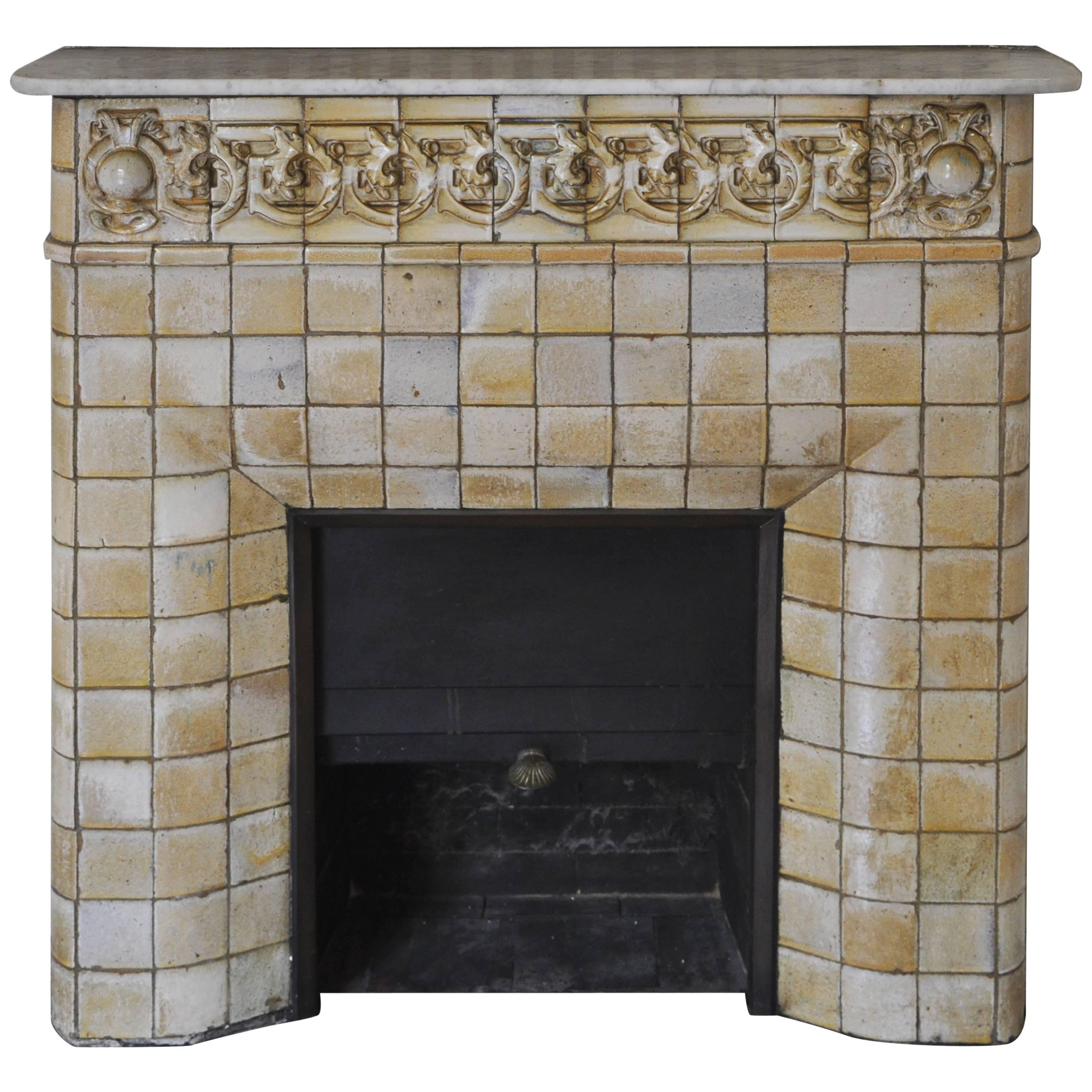 1900s Art Nouveau Fireplace Attributed to Gentil and Bourdet Manufacture For Sale