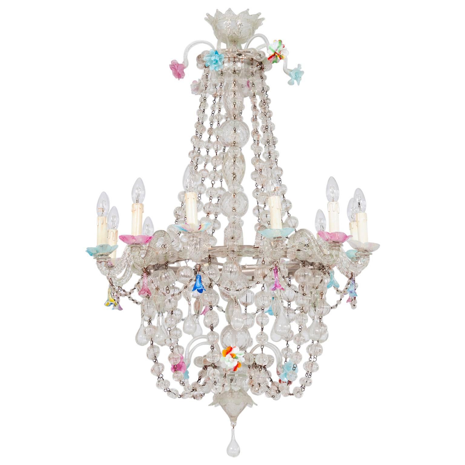 Italian Murano "Waterfall Spheres" Glass Chandelier, circa 1960s
