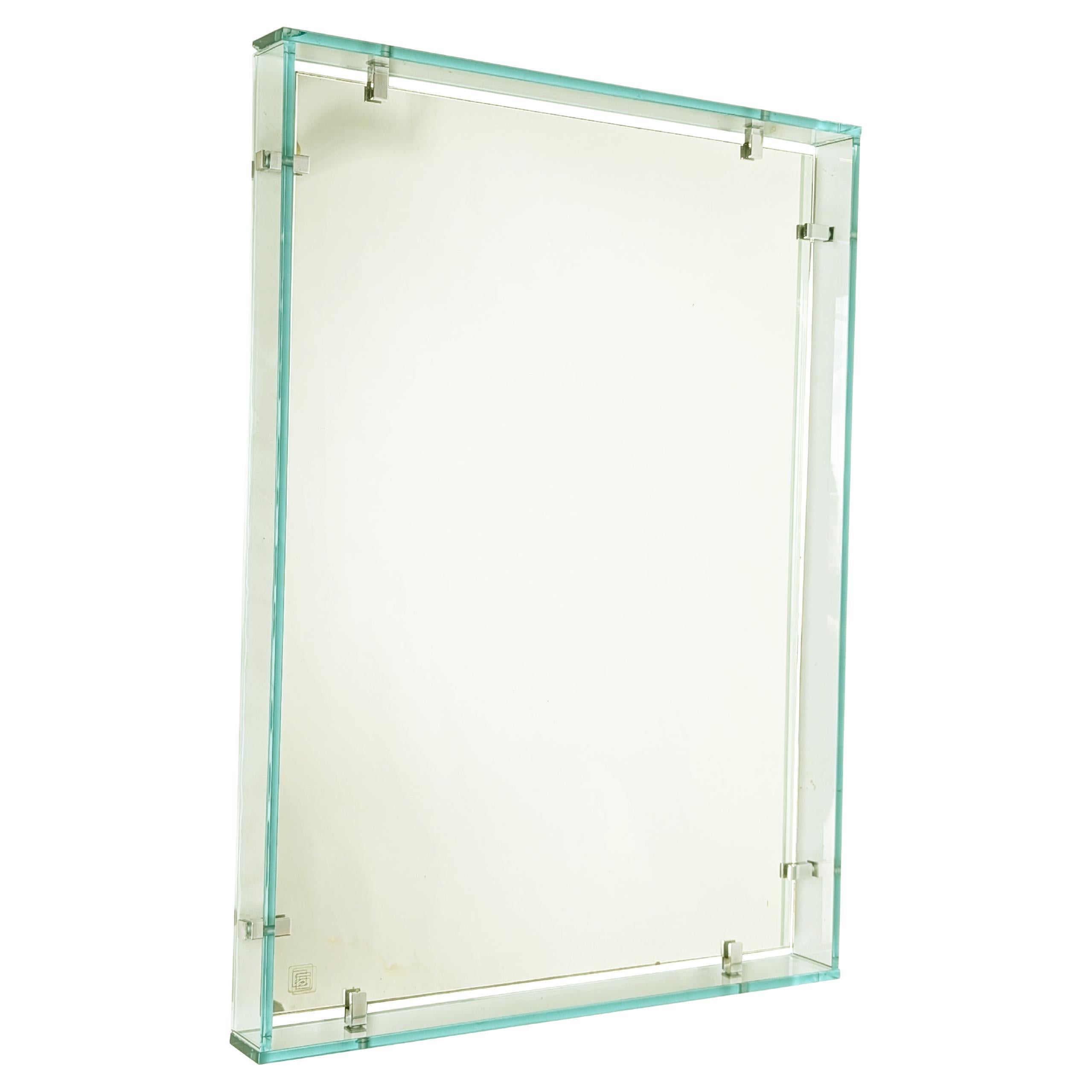 Rare miroir mural en verre bleu clair mod.2014 par Fontana Arte, 1963 en vente