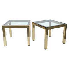 Renato Zevi Paire de tables d'appoint en laiton, verre et chrome Hollywood Regency canapé années 1970
