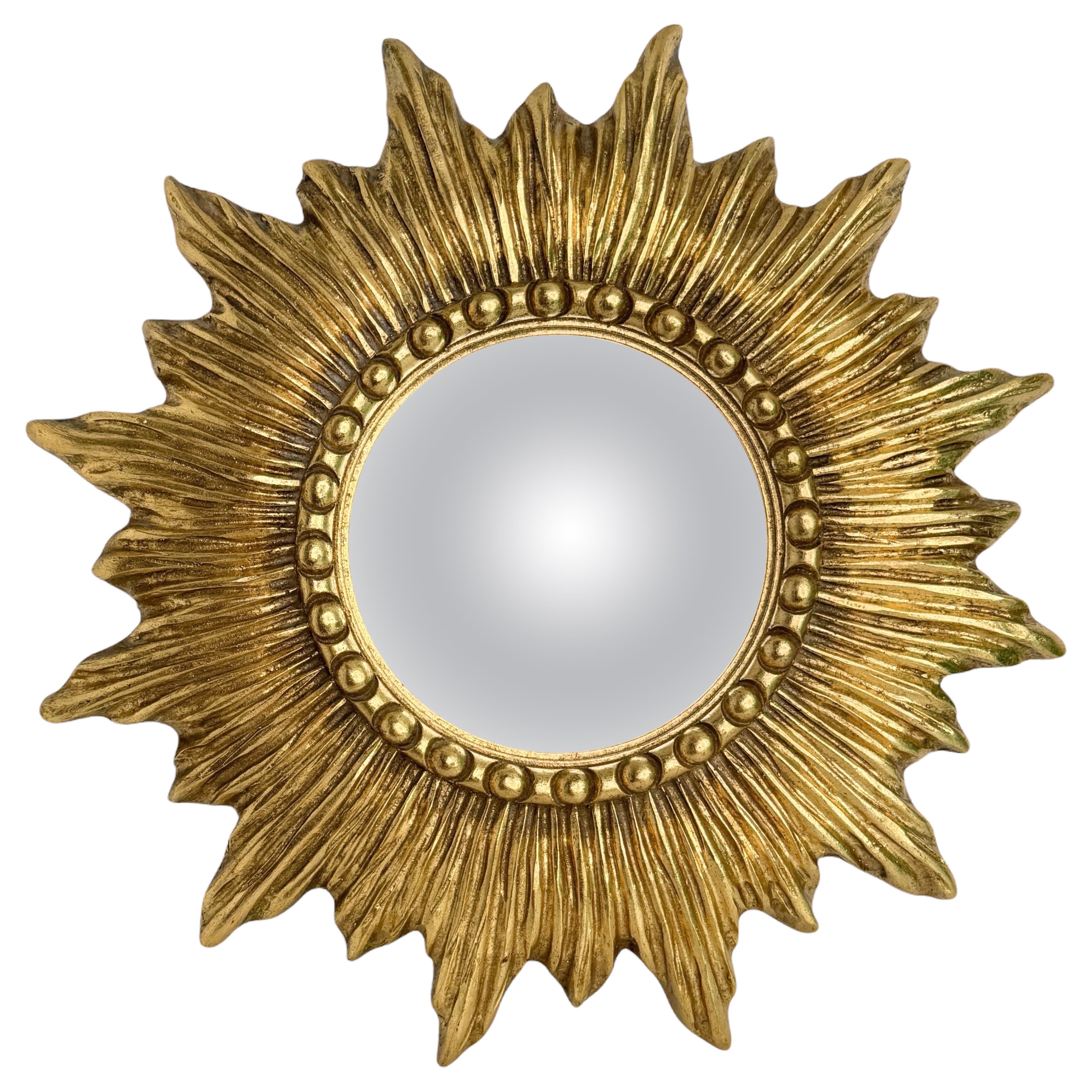 Beautiful Starburst Sunburst Gilded Resin Convex Mirror Belgium, circa 1970s For Sale
