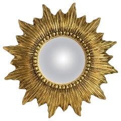 Beautiful Starburst Sunburst Gilded Resin Convex Mirror Belgium, circa 1970s