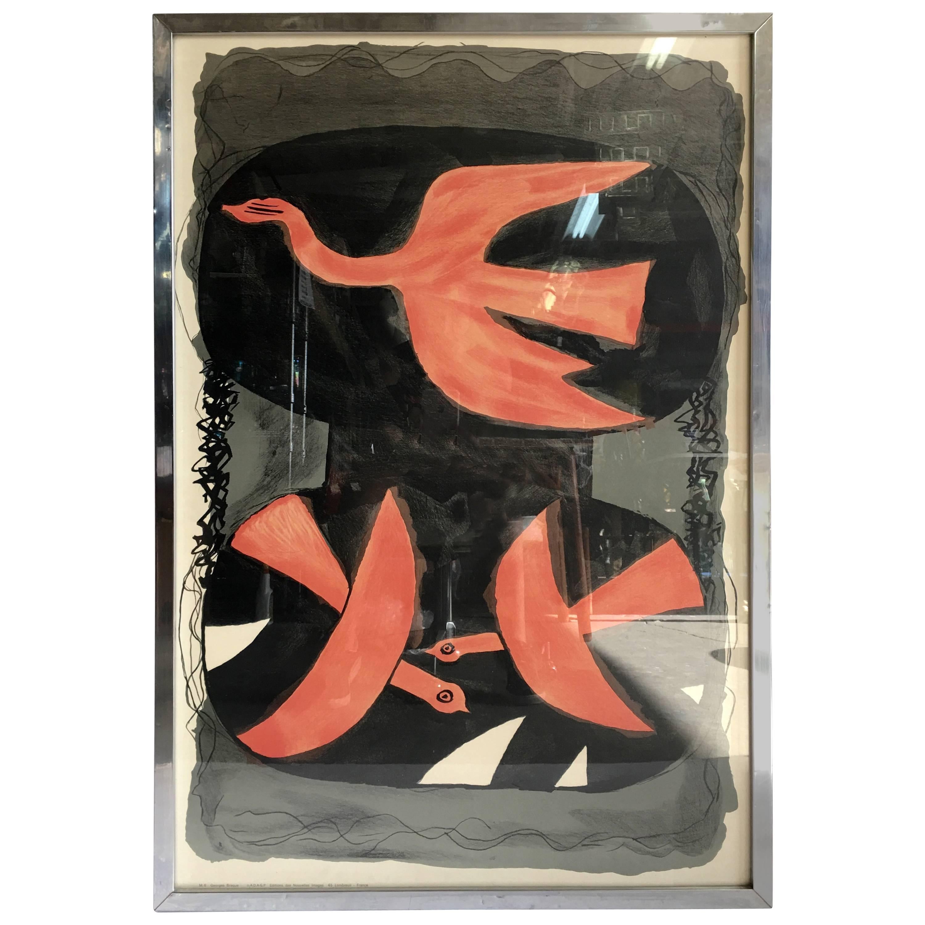 1960s Georges Braque "Trois Oiseaux Rouges" Lithograph Paris, France