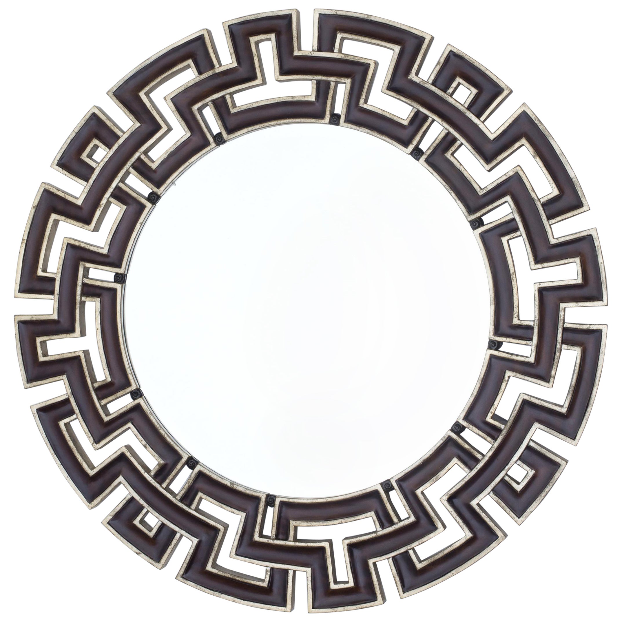 Round mirror with double Greek key frame, Christopher Guy, Singapore, circa 1990 For Sale