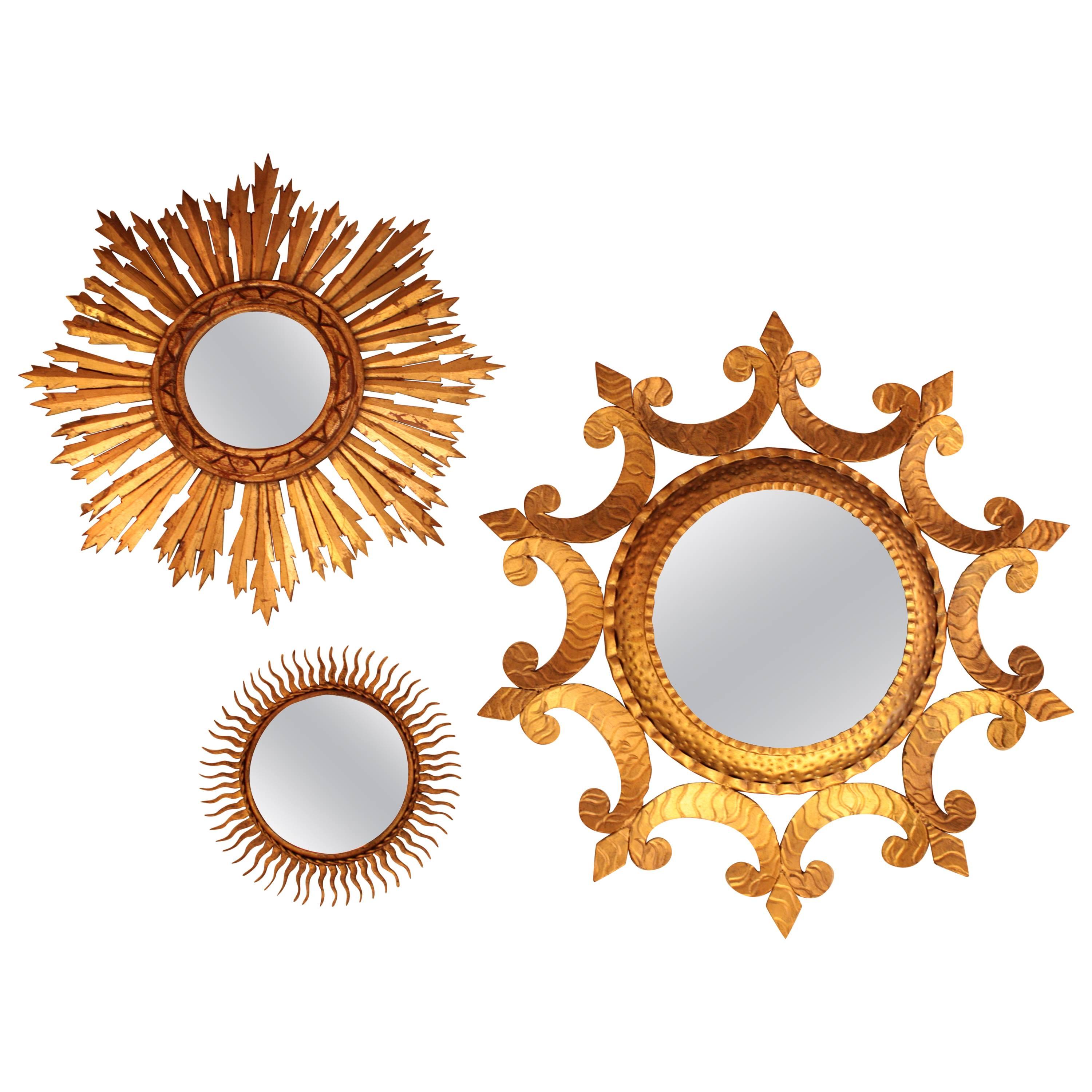 Set of Three Spanish Mid-Century Modernist Sunburst Mirrors