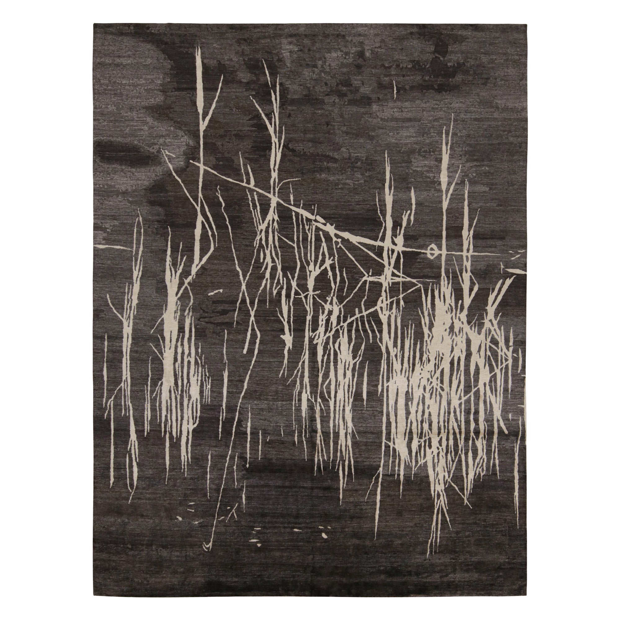 Rug & Kilim’s Modern Abstract Rug “Water Wonder Night” in Black and White For Sale