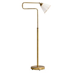 Nordiska Kompaniet, lampadaire réglable, laiton, tissu, Suède, années 1940