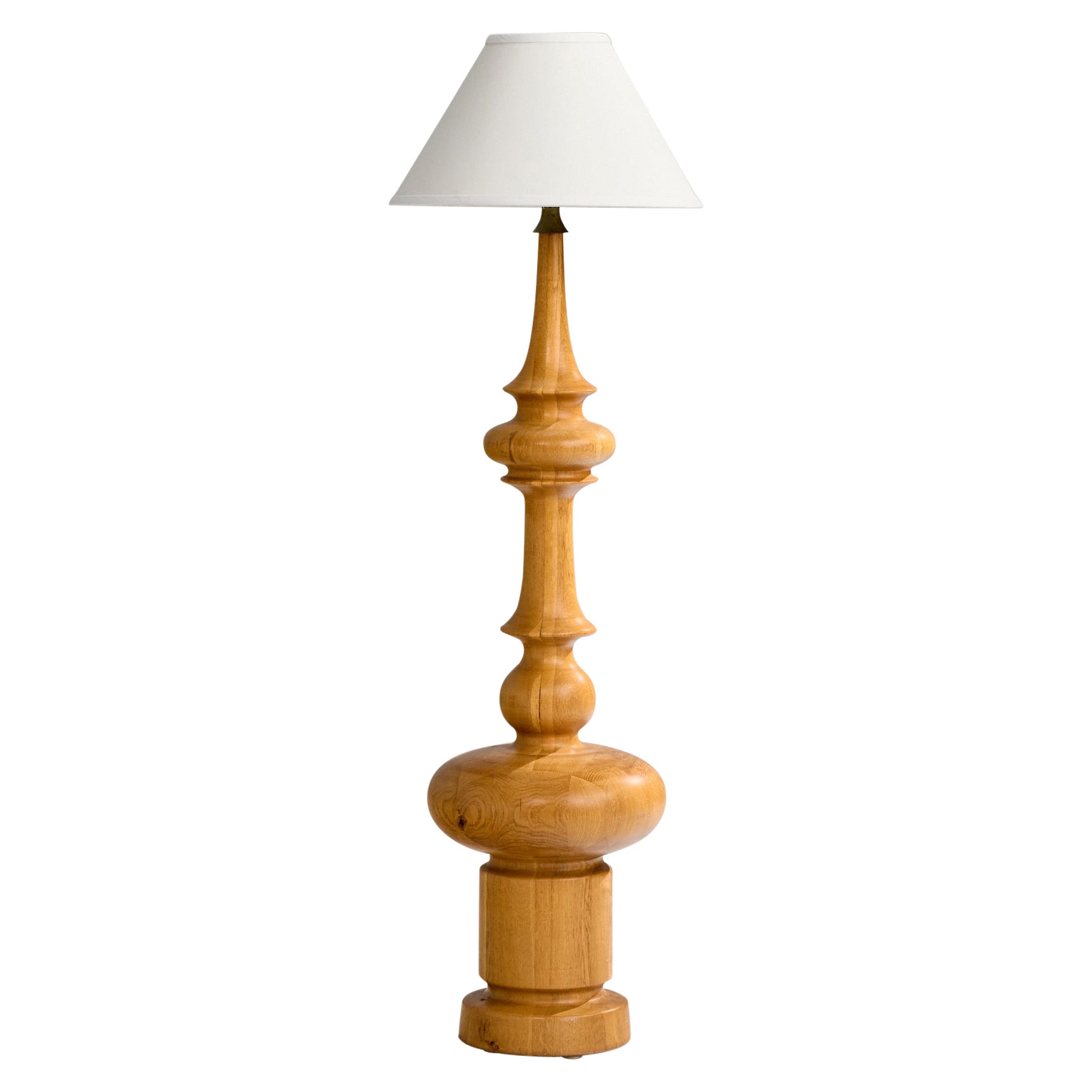 Dänischer Designer, Stehleuchte, Eiche, Messing, Stoff, Dänemark, 1950er Jahre im Angebot