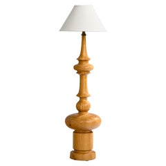 Dänischer Designer, Stehleuchte, Eiche, Messing, Stoff, Dänemark, 1950er Jahre