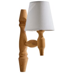 Schwedische Designerin, Wandleuchte, Kiefernholz, Stoff, Schweden, 1970er Jahre