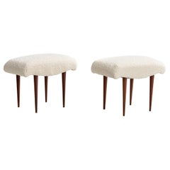 Italian Designer, Organic Stools, Fabric, Walnut, Italy, 1940s