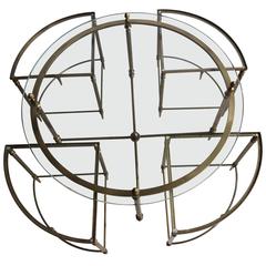 Circular French Brass Glass Coffee Table with Nest