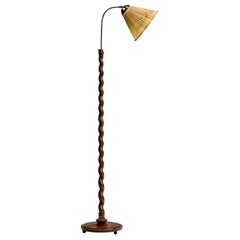 Designer suédois, lampadaire, laiton, bouleau, tissu, Suède, années 1930
