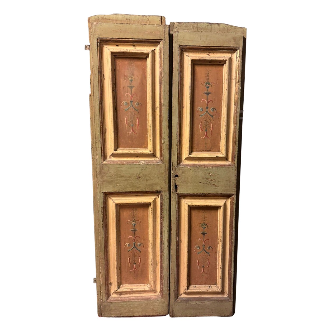 Interior door in lacquered wood with two doors and painted panels, Italy For Sale