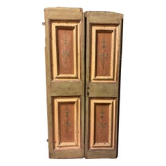 Interior door in lacquered wood with two doors and painted panels, Italy
