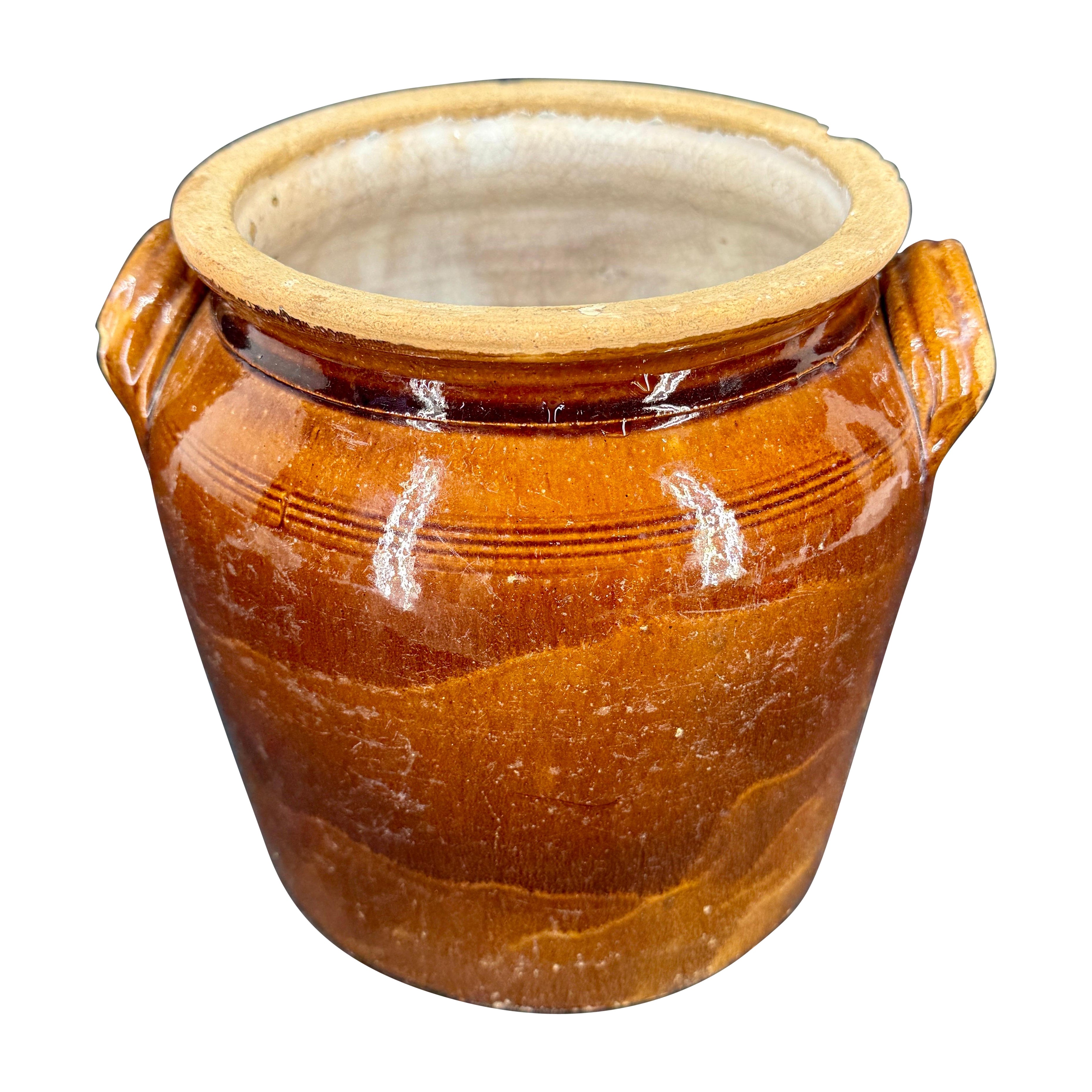 19. Jahrhundert Französisch glasiert Confit Steingut braun Topf im Angebot