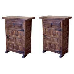20th Spanish Nightstands with Drawer & Door, 1920, Set of 2
