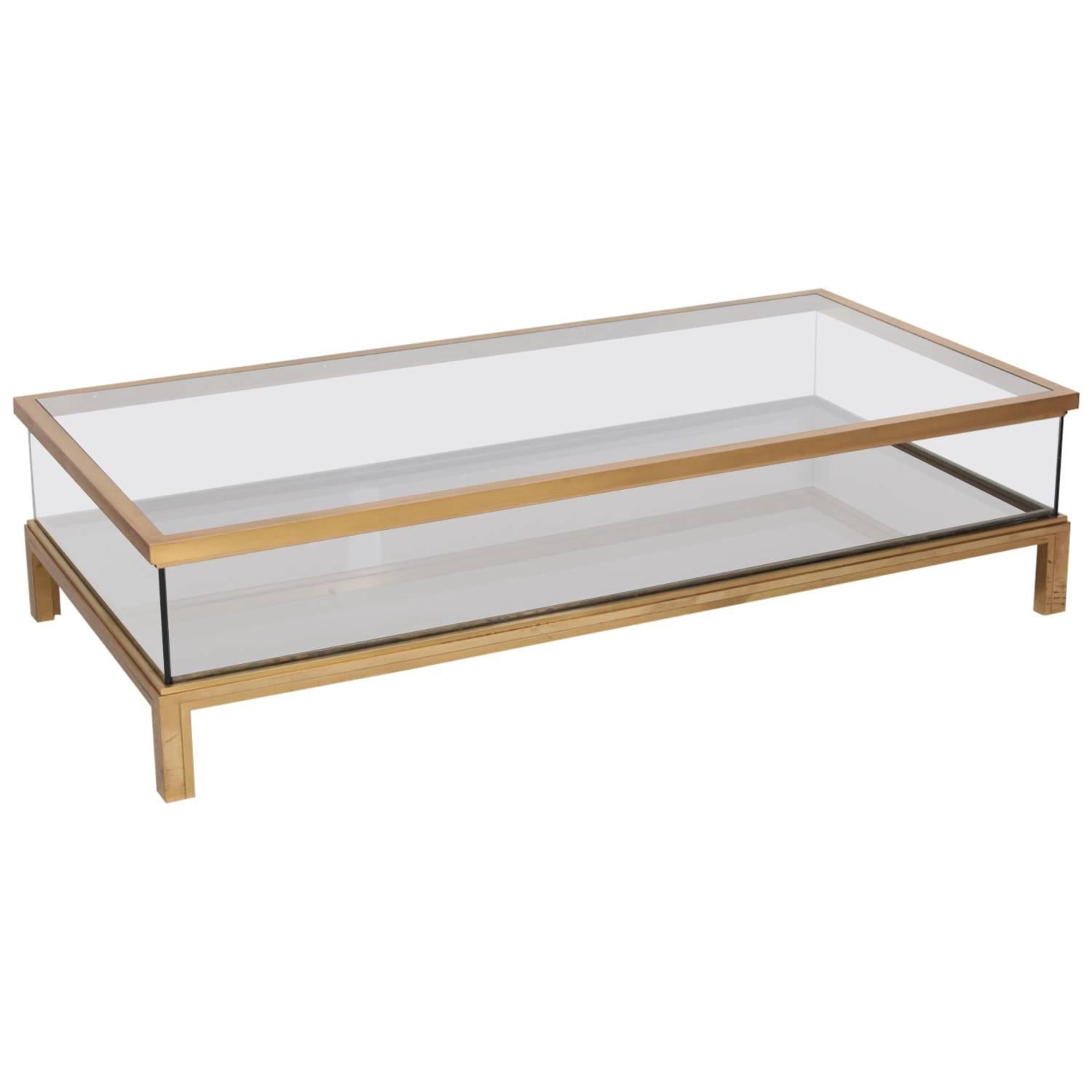 Spectacular Huge Brass Sliding Top Coffee Table by Maison Jansen