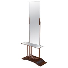 Miroir psyché design art déco en placage de palissandre et cuivre