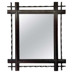 19th Century Rural Tramp Art Wall Mirror, Basswood - Hand Carved, AT circa 1890