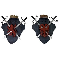 Pair of Vintage Iron Heraldic Wall Plaques