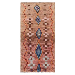 Vintage Moroccan Runner Rug, Orange & Beige with Geometric Pattern - Rug & Kilim