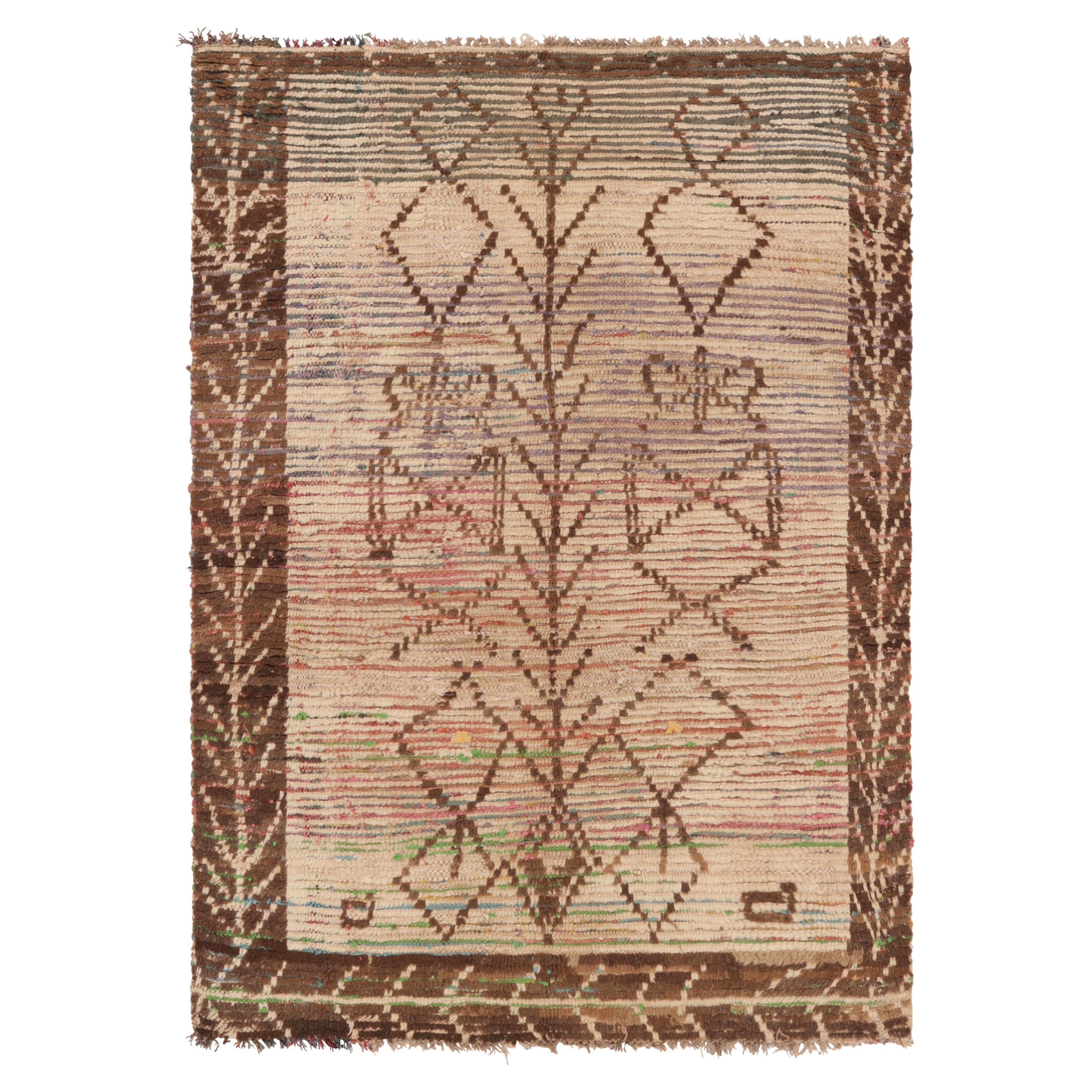 Marokkanischer Vintage-Teppich mit beige-braunen, geometrischen Mustern - Rug & Kilim