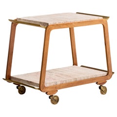 Diseñador americano, Carrito de bar, Roble, Latón, Mármol, EE.UU., Años 50