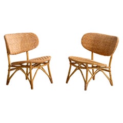 Tropikmöbler Ransta, Slipper Chairs, Bamboo, Rattan, Sweden, 1950s