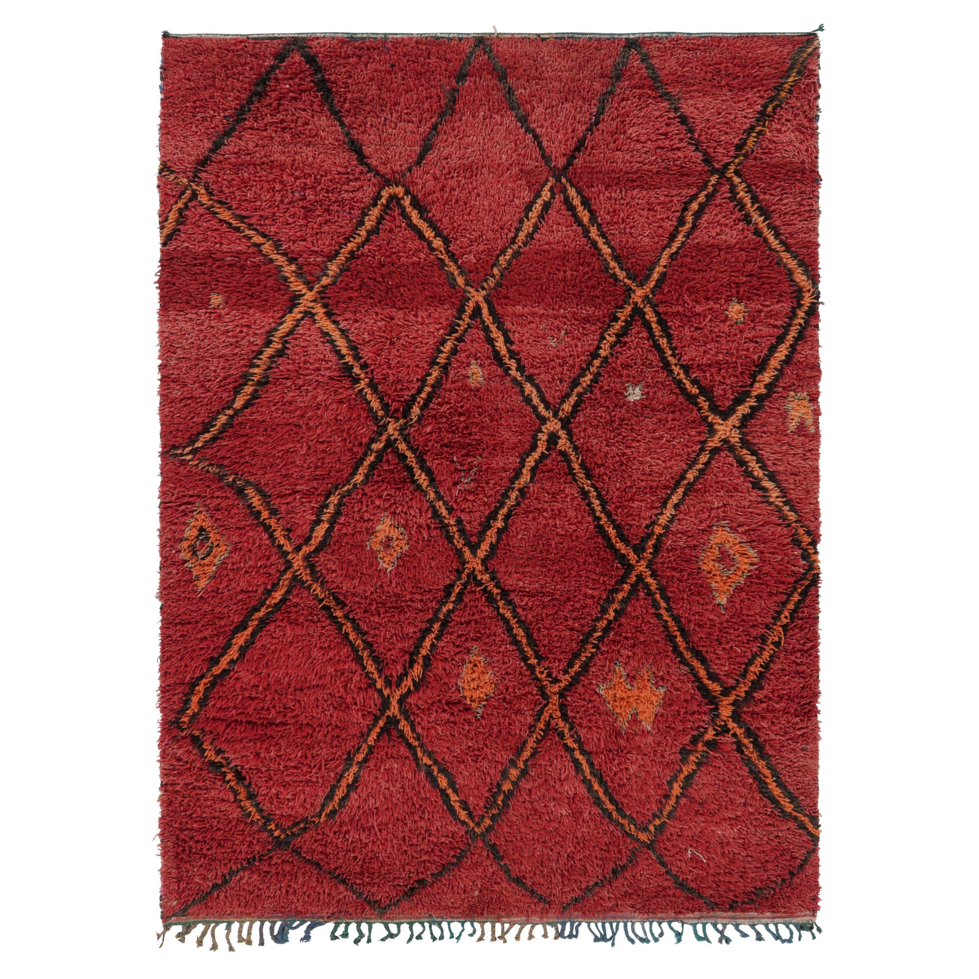 Vintage Moroccan Rug in Red with Geometric Lattice Pattern - Rug & Kilim For Sale