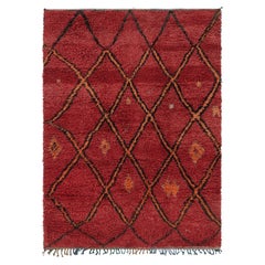 Vintage Moroccan Rug in Red with Geometric Lattice Pattern - Rug & Kilim