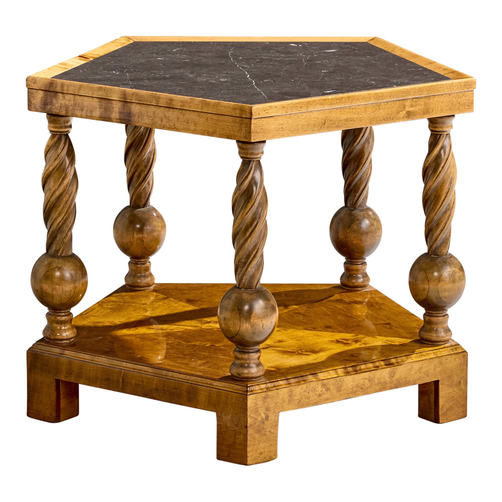 Swedish Designer, Side Table, Birch, Marble, Sweden, 1930s For Sale