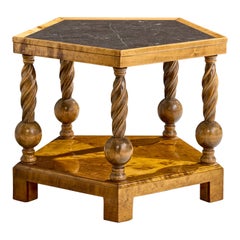 Swedish Designer, Side Table, Birch, Marble, Sweden, 1930s