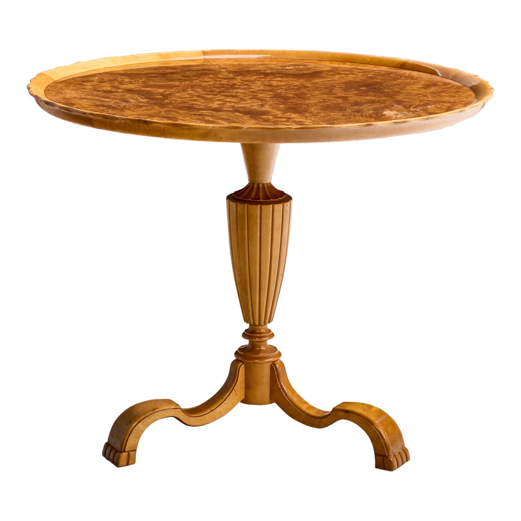 Designer suédois, table d'appoint, bouleau, loupe, Suède, années 1930 en vente