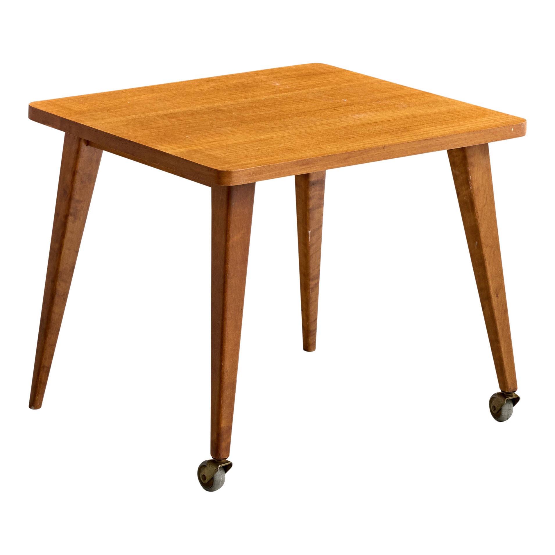 Tavolino di design svedese, betulla, teak, ottone, Svezia, anni '50