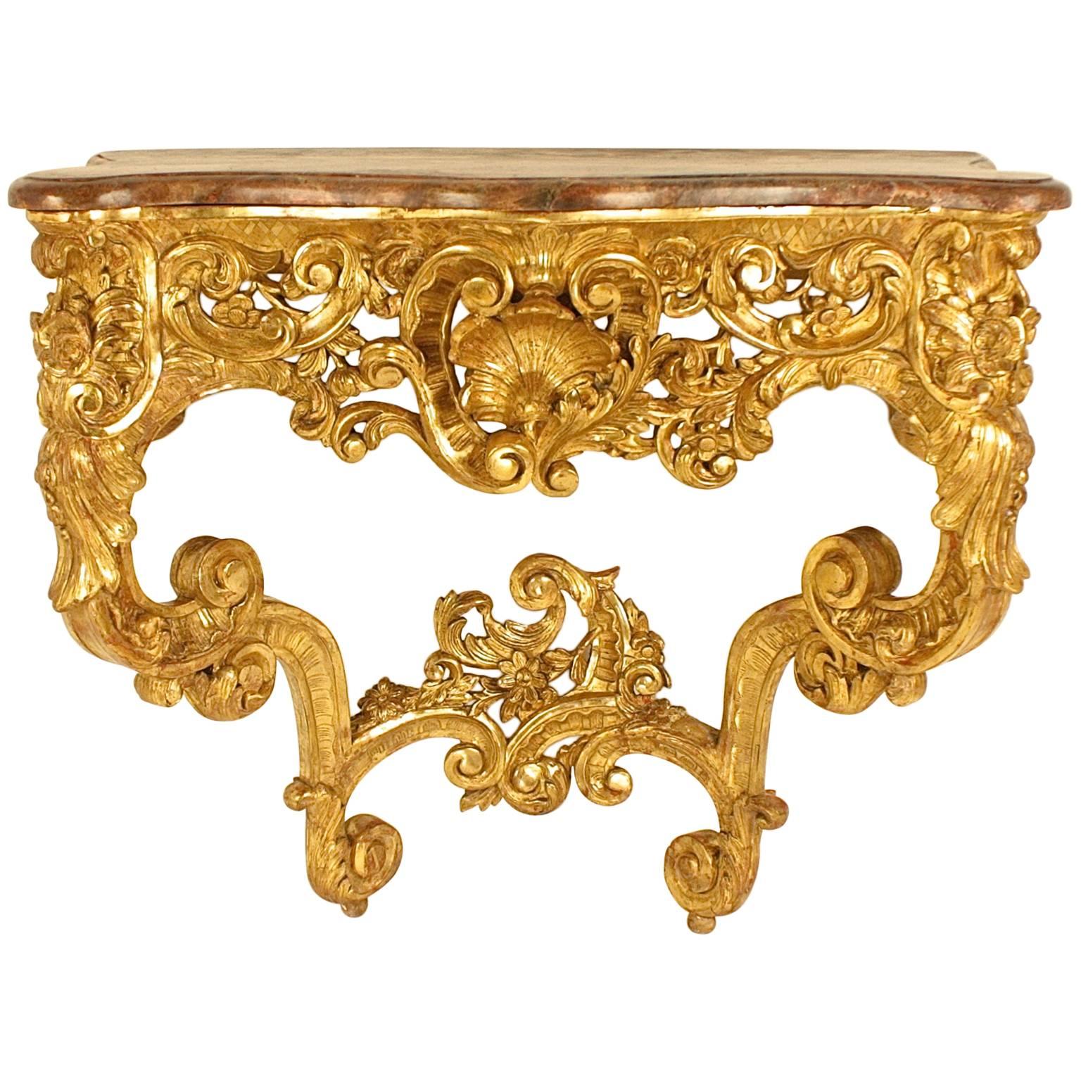 18th Century Louis XV Giltwood Carved Console Table