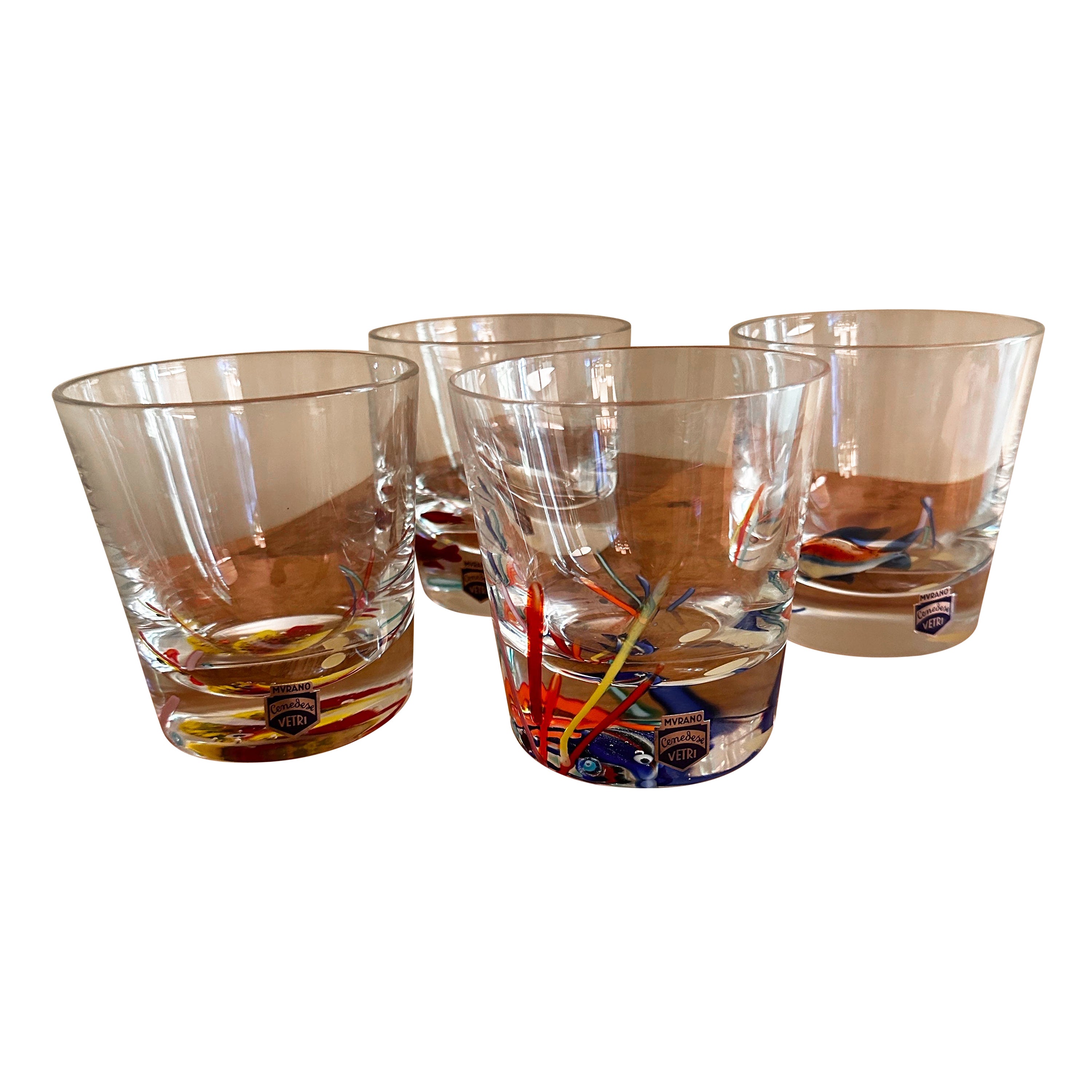 1960s Cenedese murano art glass rocks glasses set of four For Sale