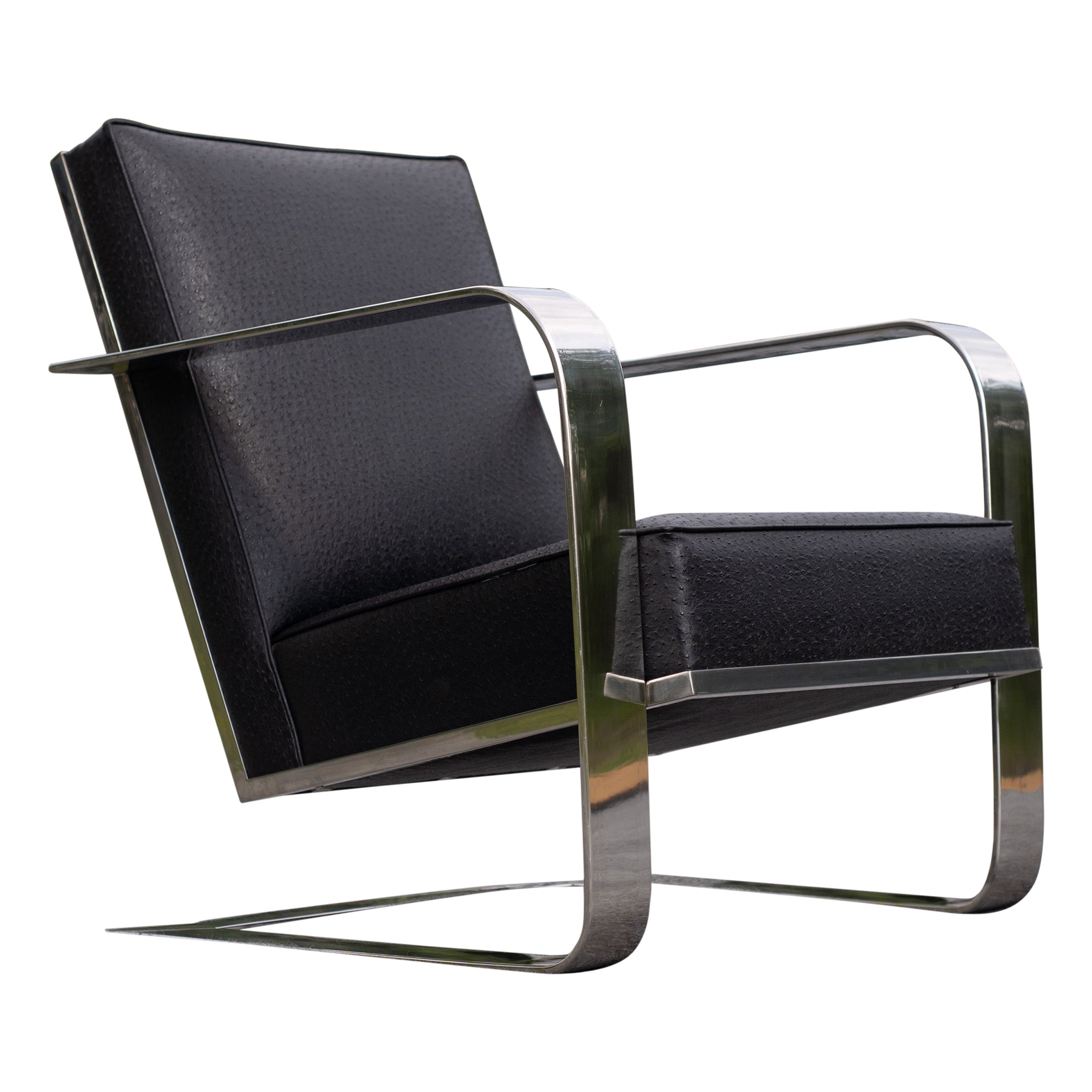 Ralph Lauren Bohemian Chrome & Black Ostrich Leather Cantilever Lounge Chair For Sale