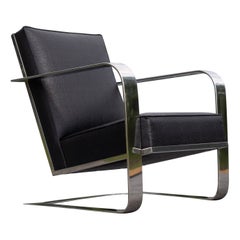 Ralph Lauren Bohemian Chrome & Black Ostrich Leather Cantilever Lounge Chair