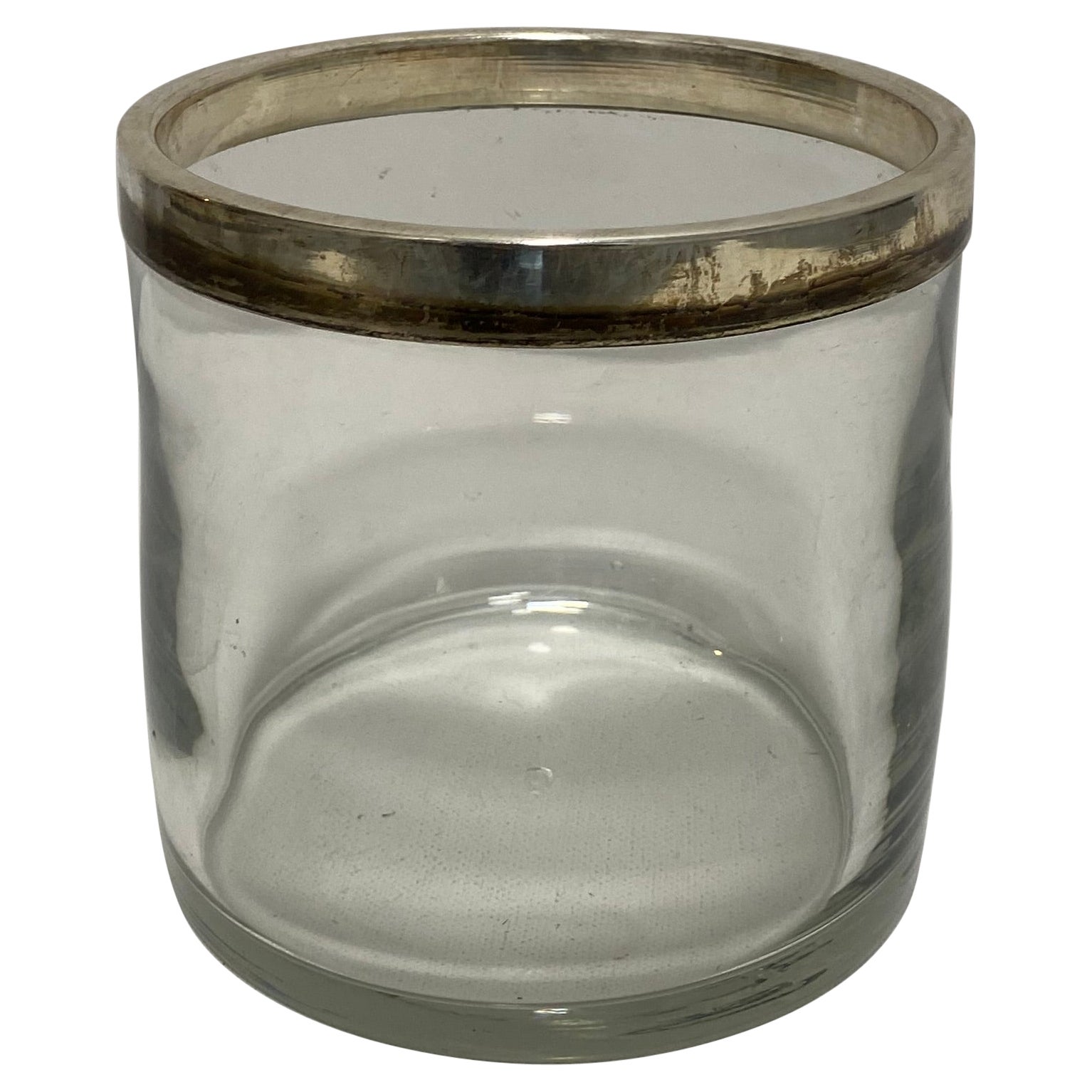 Silver Plated Glass Ice Bucket Bottle Cooler 1960s Drinks Vintage Italy Art Deco For Sale