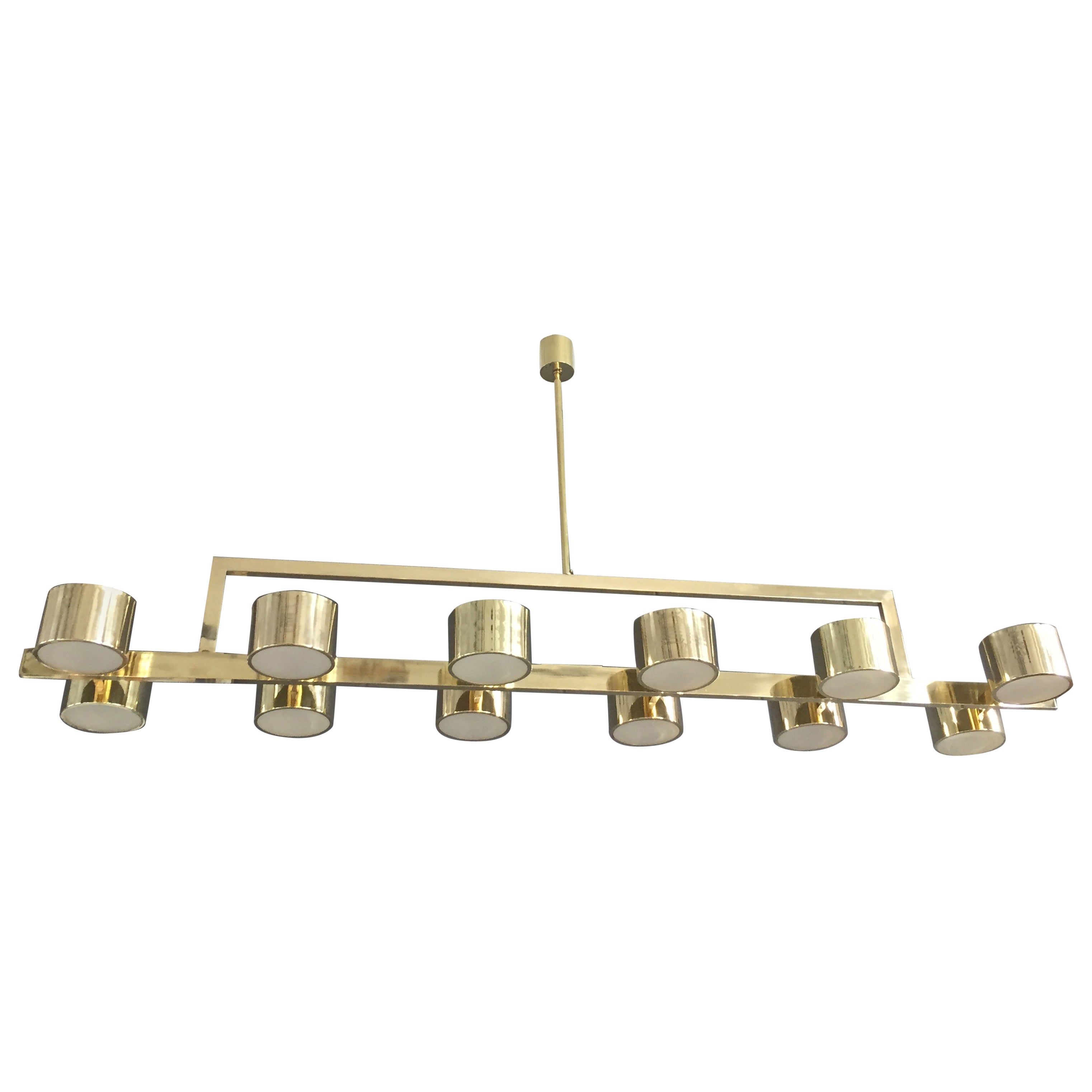Lustre rectangulaire en laiton de style milieu de siècle, fait sur mesure en vente