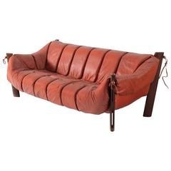 Percival Lafer Three-Seat Sofa in Brazilian Jacaranda and Leather