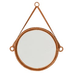 Espejo de pared de ratán y cuero Susanne de Bengt Ruda para IKEA, Suecia, 1962