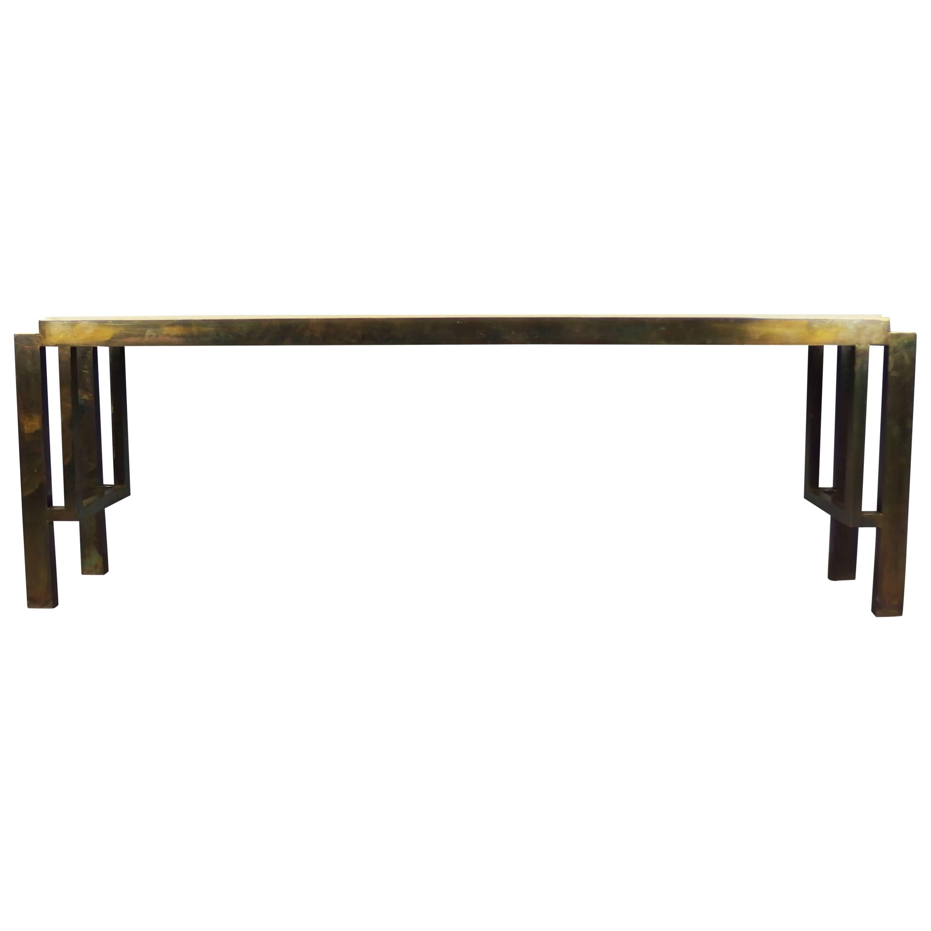 1970s Brass and Travertine Console Table by Nucci Valsecchi